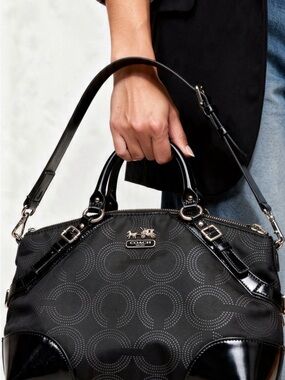 Coach Black Shoulder Bag with Silver Circle Design